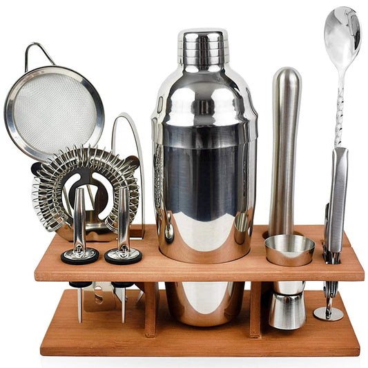 Stainless Steel Cocktail Set Wooden Frame 11-piece Full Set Of Cocktail Shakers