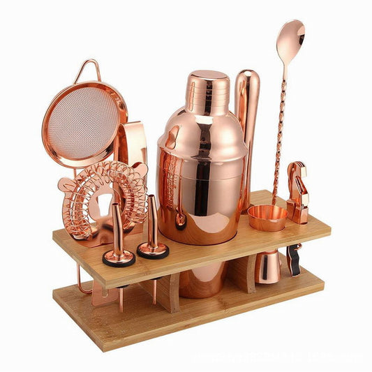 Stainless Steel Cocktail Set Wooden Frame 11-piece Full Set Of Cocktail Shakers
