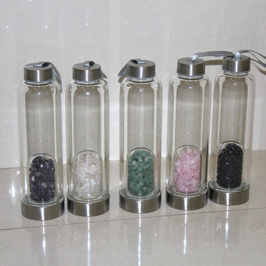 Natural Crystal drink Water Bottle Irregularity quartz stone