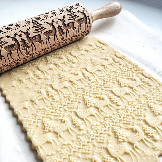 Wooden Rolling Pin Embossing Baking Cookies