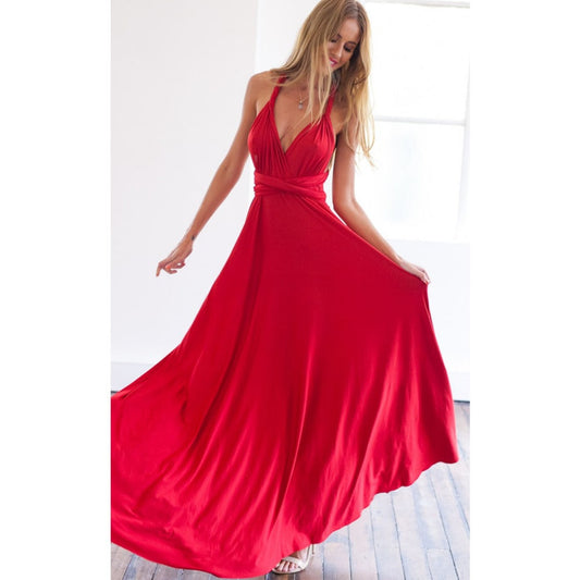Sexy Women Multiway Wrap Convertible Boho Maxi Club Red Long Dress