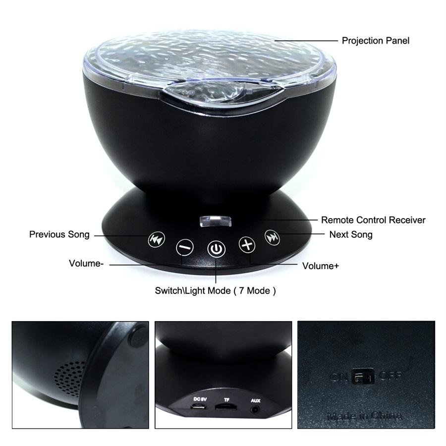 7 Color LED Night Lights Star Remote Control Wave Projector