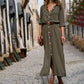Button Side Split Long Dress Women Solid Casual Loose Dress