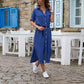Button Side Split Long Dress Women Solid Casual Loose Dress