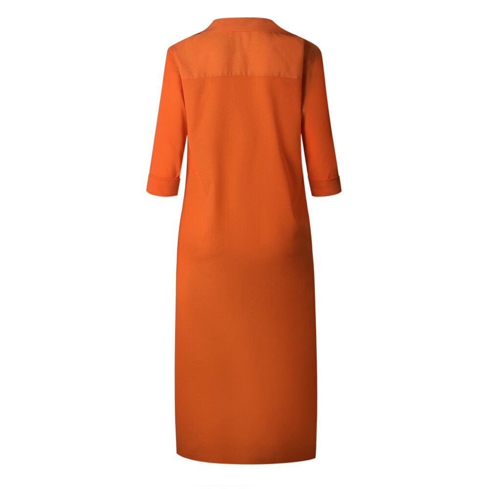 Button Side Split Long Dress Women Solid Casual Loose Dress