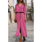 Button Side Split Long Dress Women Solid Casual Loose Dress