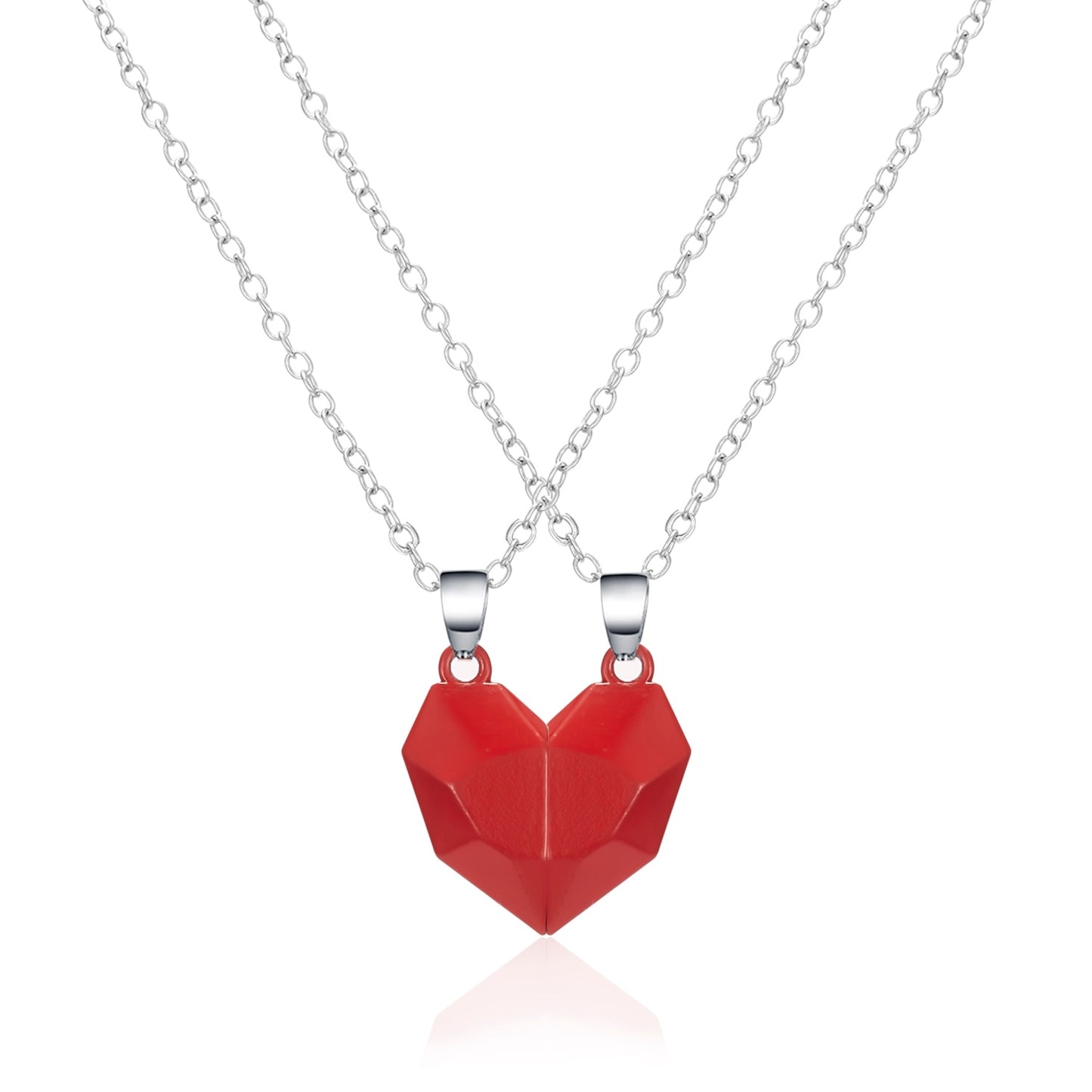 2 PCs Lover Heart Distance Paired Pendant Projection Necklaces