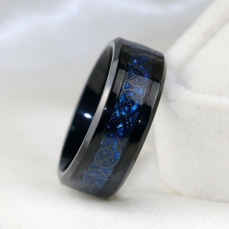 Charm Couple Ring Stainless Steel Black Ring Blue Zircon Ring Sets