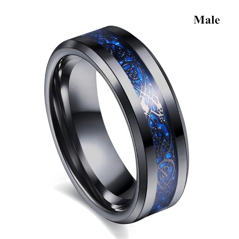 Charm Couple Ring Stainless Steel Black Ring Blue Zircon Ring Sets