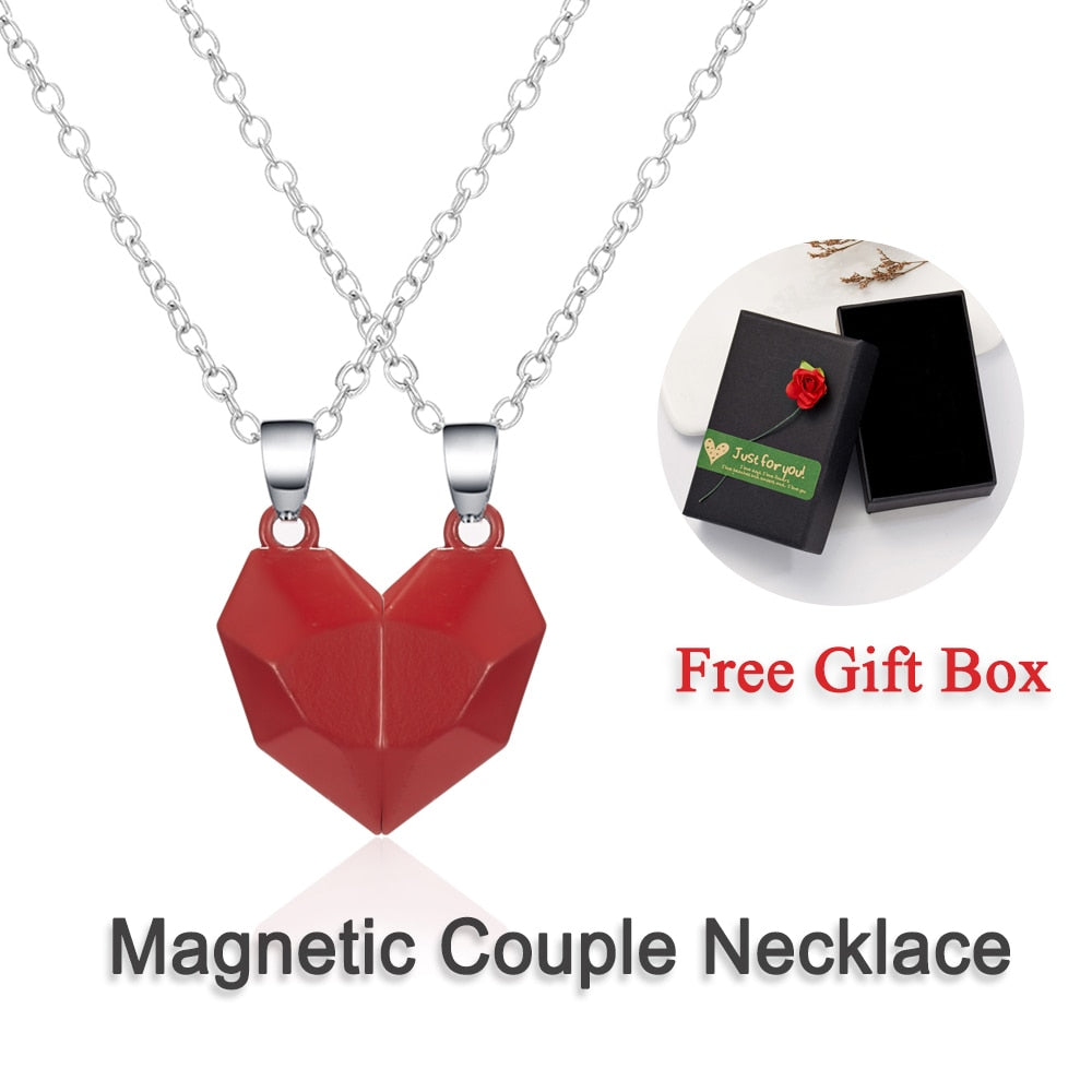 2 PCs Lover Heart Distance Paired Pendant Projection Necklaces