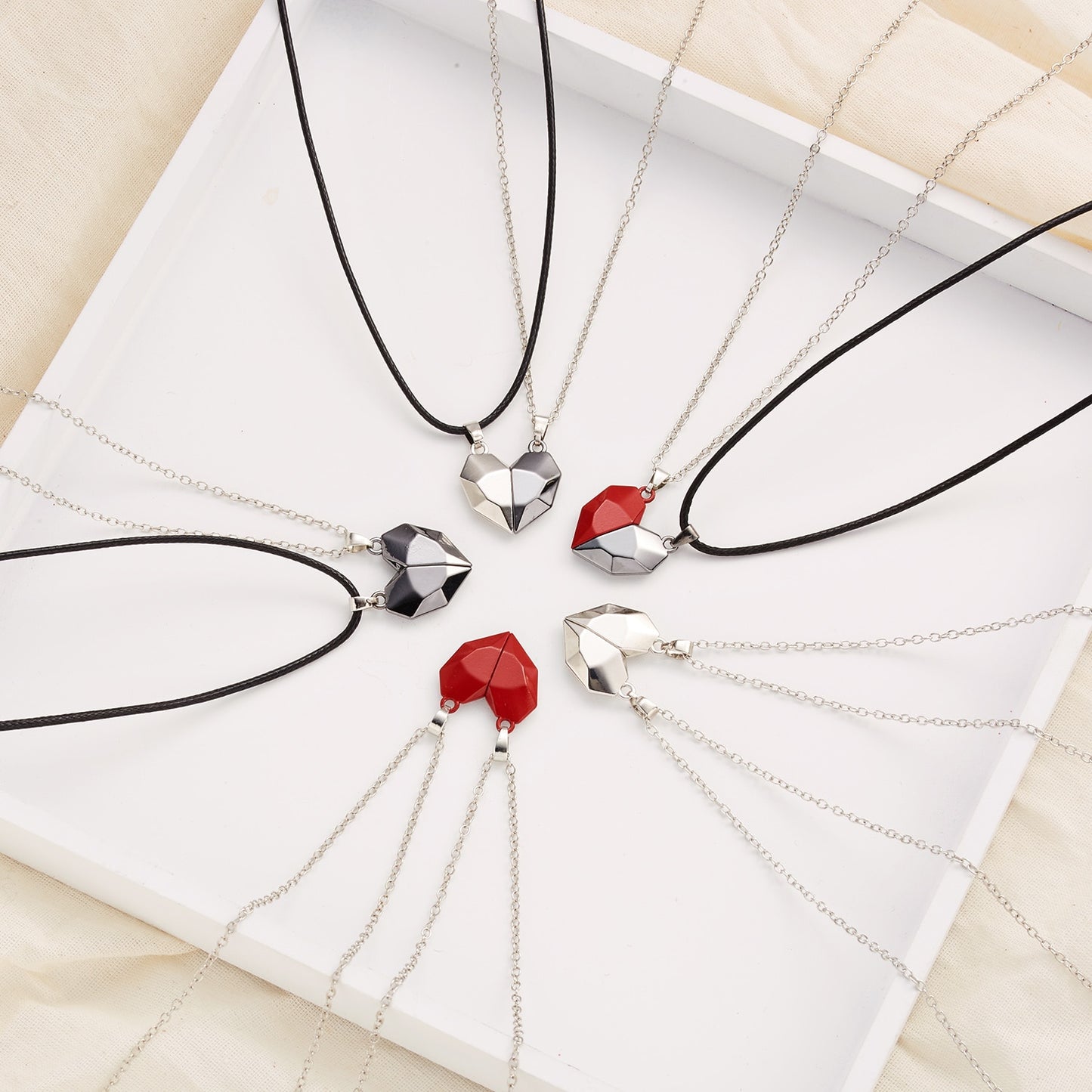 2 PCs Lover Heart Distance Paired Pendant Projection Necklaces