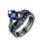 Charm Couple Ring Stainless Steel Black Ring Blue Zircon Ring Sets