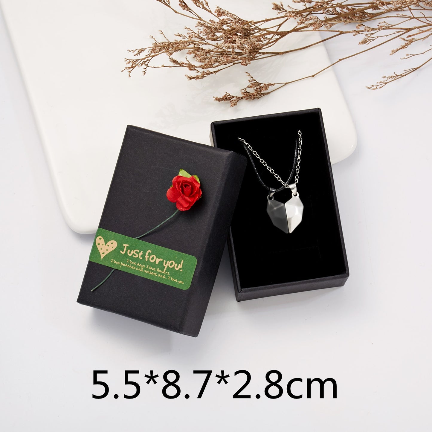 2 PCs Lover Heart Distance Paired Pendant Projection Necklaces
