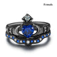 Charm Couple Ring Stainless Steel Black Ring Blue Zircon Ring Sets