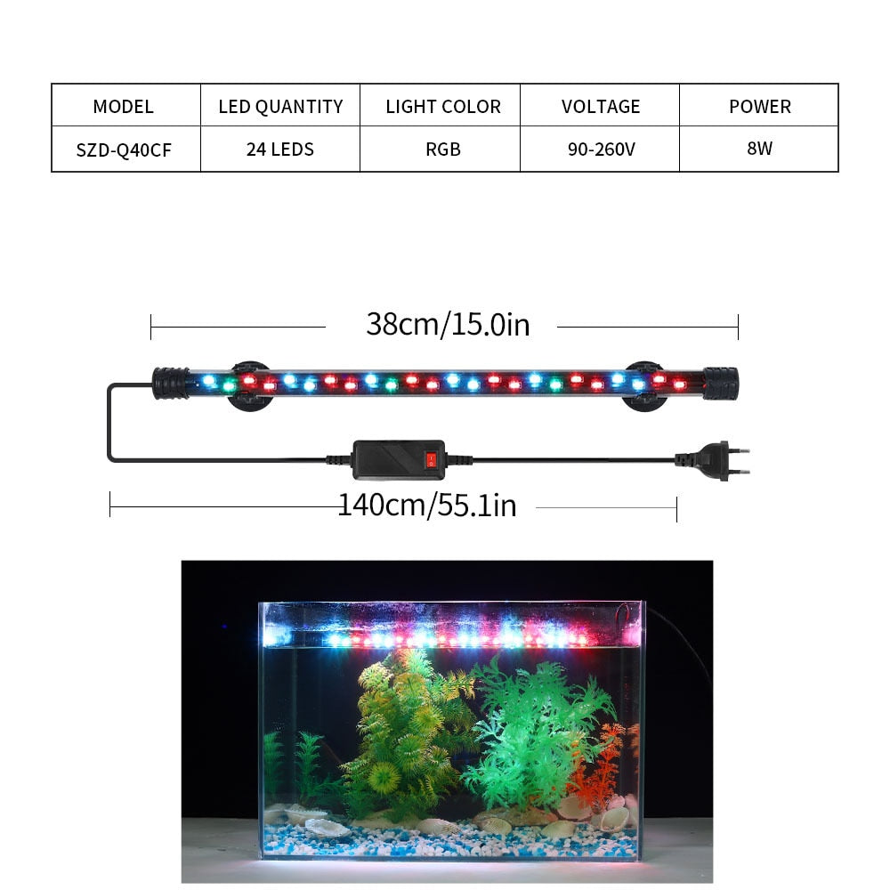 LED Waterproof Fish Tank Clip Light Underwater Submersible Lamp