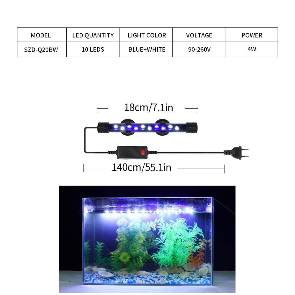 LED Waterproof Fish Tank Clip Light Underwater Submersible Lamp