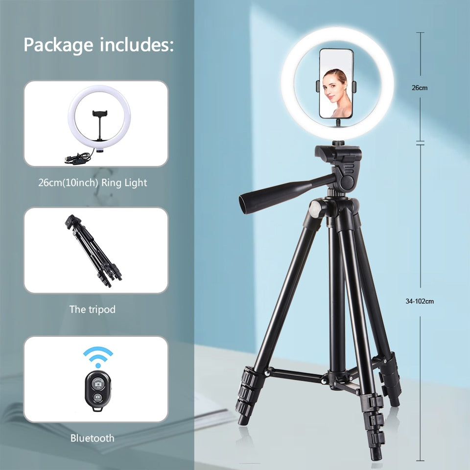 26cm Photo Ringlight Led Selfie Ring Light Phone Remote Control Lamp