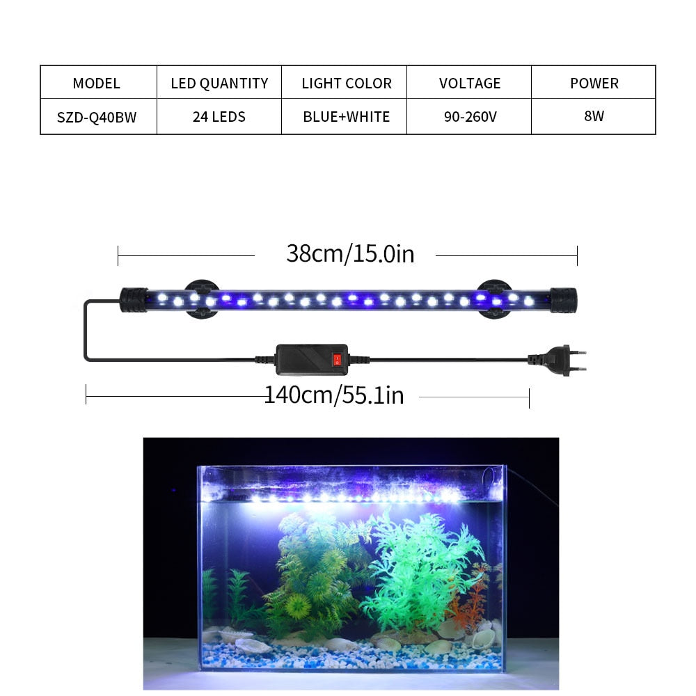 LED Waterproof Fish Tank Clip Light Underwater Submersible Lamp
