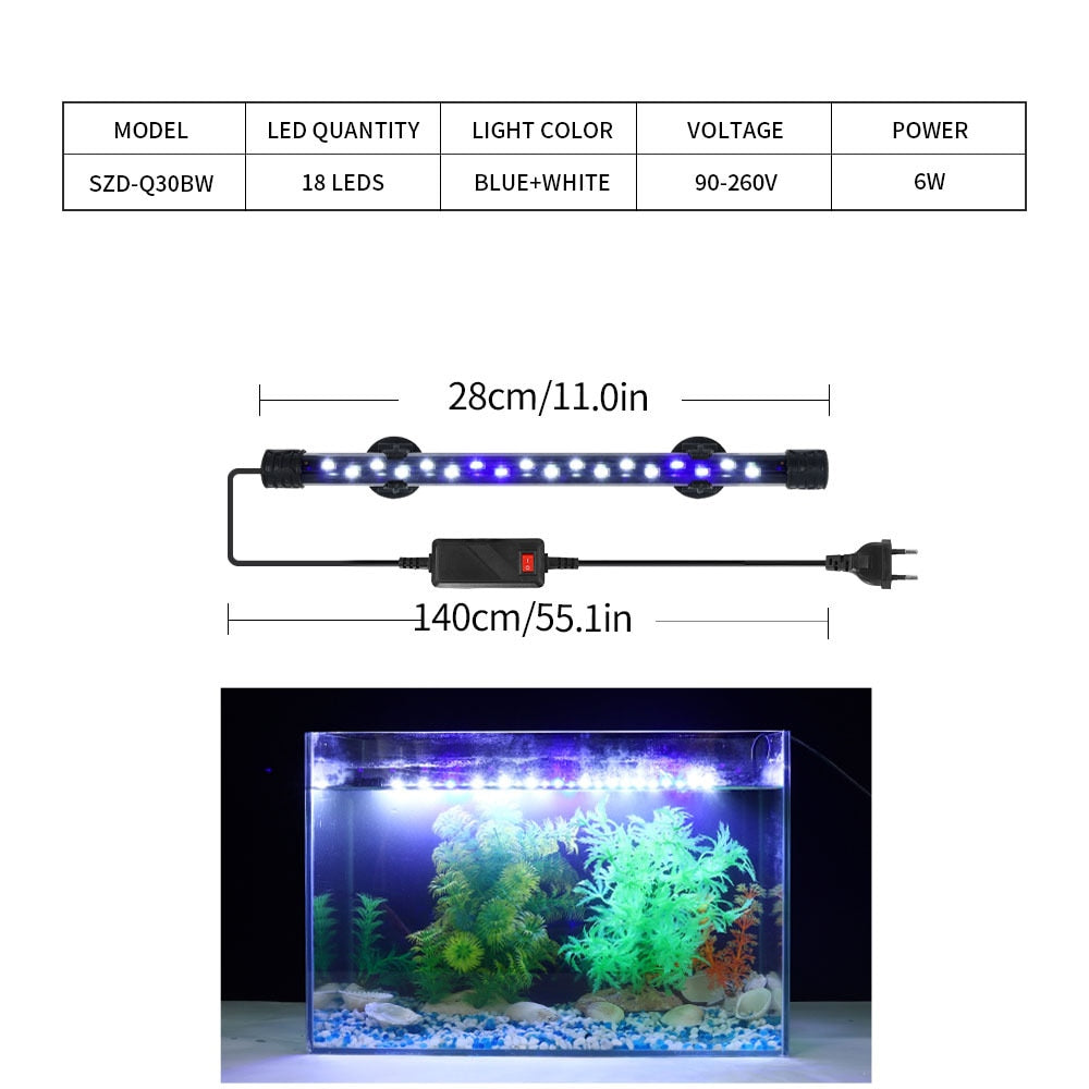 LED Waterproof Fish Tank Clip Light Underwater Submersible Lamp