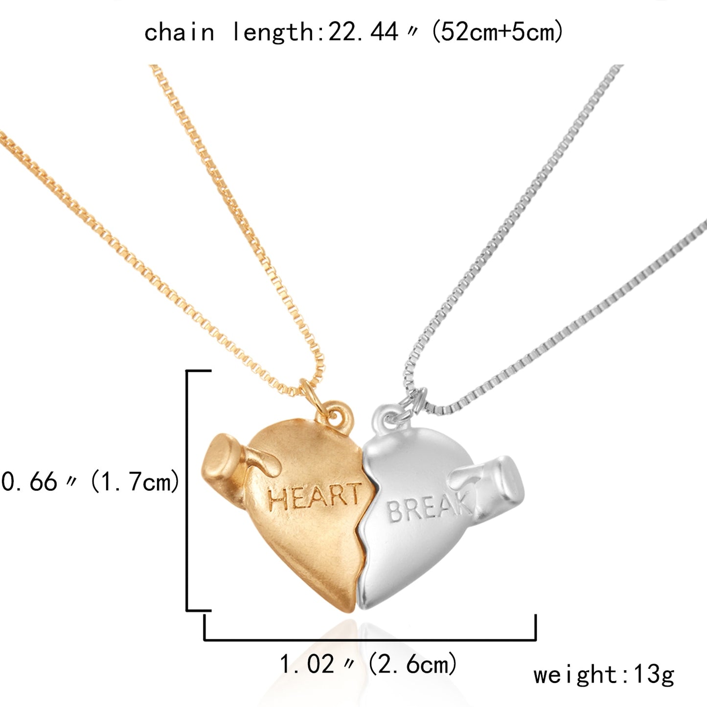 2 PCs Lover Heart Distance Paired Pendant Projection Necklaces