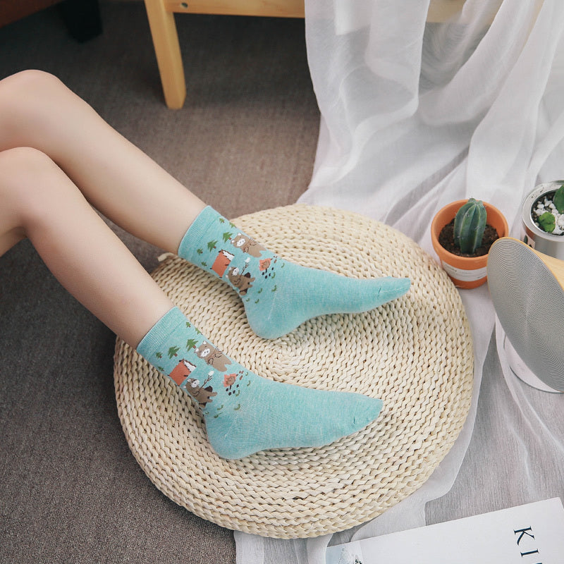 Cute animals lovely cartoon cotton floor socks