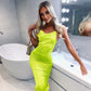 Dulzura neon satin lace up women bodycon sleeveless backless elegant Dress