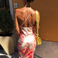 Dulzura neon satin lace up women bodycon sleeveless backless elegant Dress
