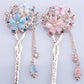 Cat Eye Stone Hair Pin Double Flower Clip