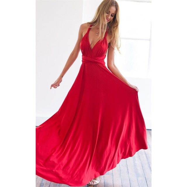 Sexy Women Multiway Wrap Convertible Boho Maxi Club Red Long Dress