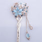 Cat Eye Stone Hair Pin Double Flower Clip