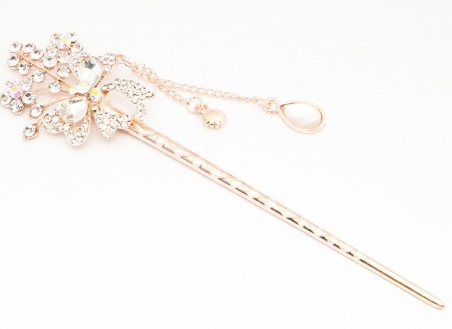 Cat Eye Stone Hair Pin Double Flower Clip