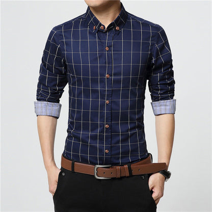 Men's Plaid Cotton Dress Shirts High Quality
