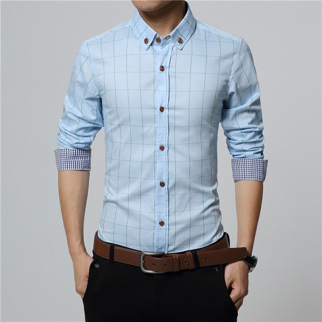 Men's Plaid Cotton Dress Shirts High Quality