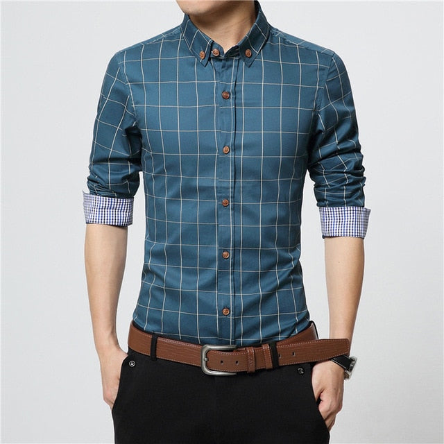 Men's Plaid Cotton Dress Shirts High Quality