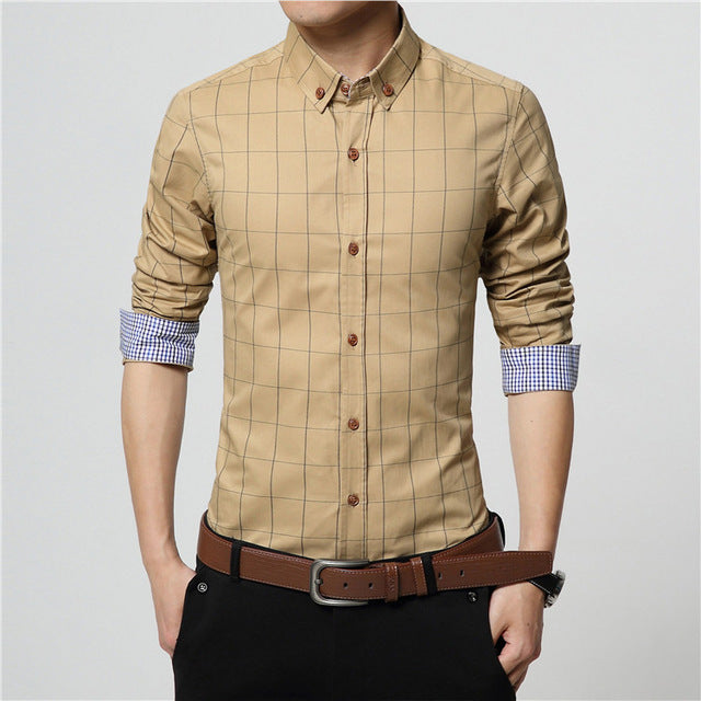 Men's Plaid Cotton Dress Shirts High Quality