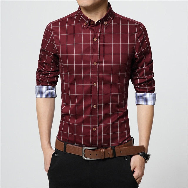 Men's Plaid Cotton Dress Shirts High Quality