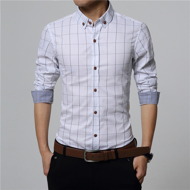 Men's Plaid Cotton Dress Shirts High Quality