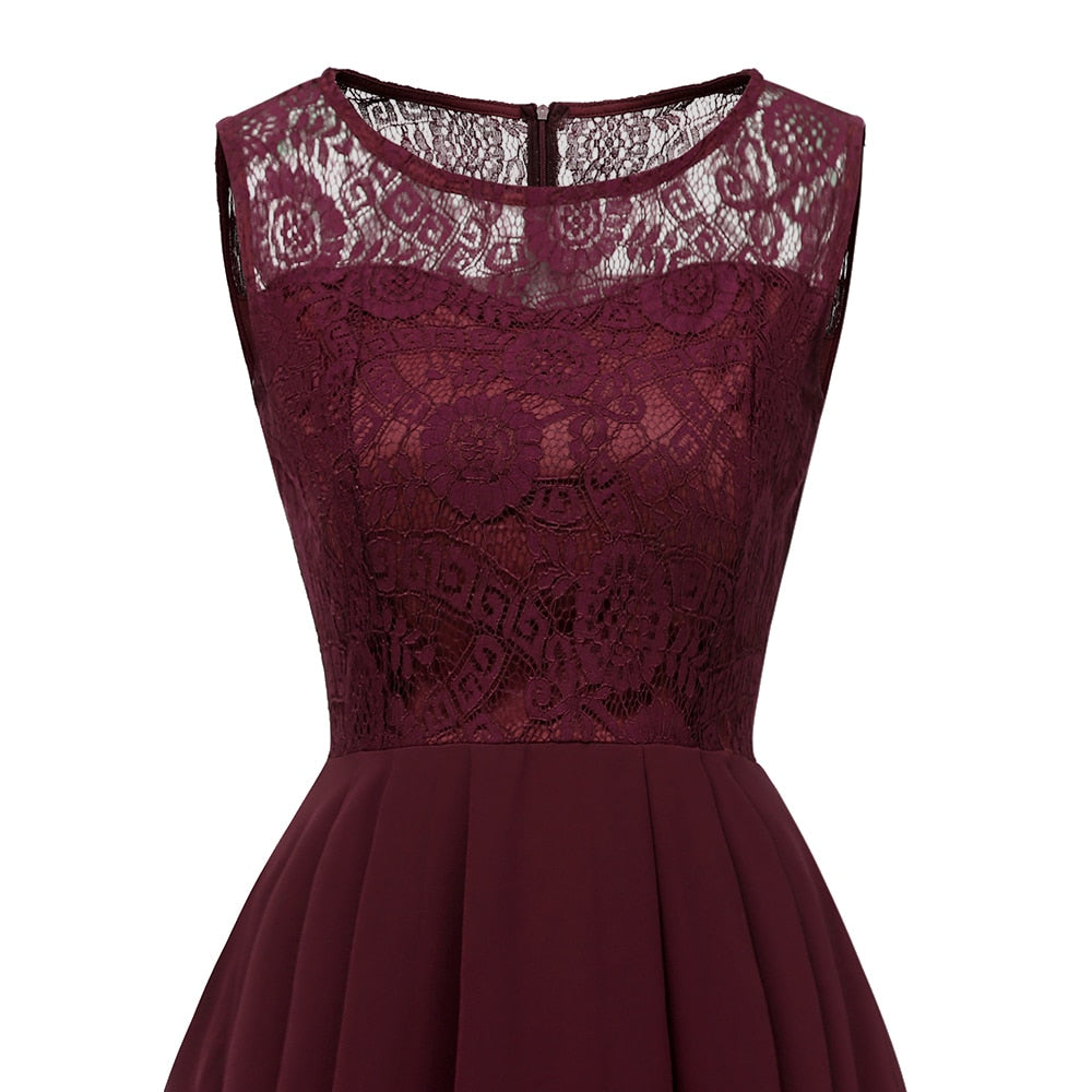 Women Sleeveless Asymmetrical Chiffon Lace Long Dresses