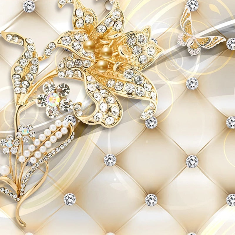 Custom Luxury 3D Jewelry Flower European Style Wallpaper